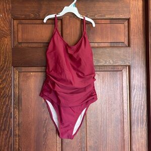 Cupshe shirred front swimsuit with cutout back. Size M in burgundy